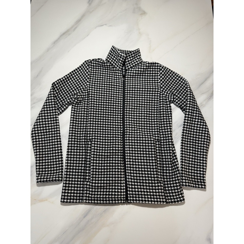 Lands' End Fleece Jacket Women‎ Small Black & White Plaid Full Zip Size (6-8)